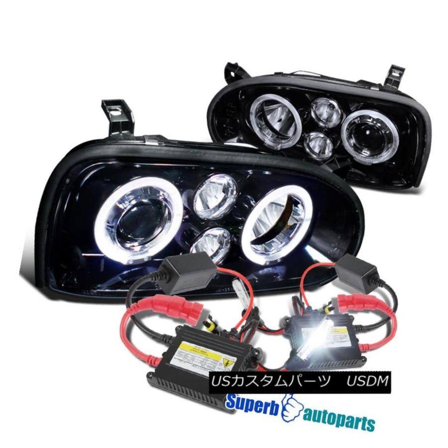 ヘッドライト 1993-1998ゴルフMK3デュアルヘイロープロジェクターヘッドライト光沢ブラック+ H1スリムHID For 1993-1998 G