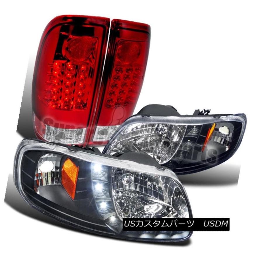 前照灯 1997-2003 F150表現スタイル陣営SMD LED前照灯黒いこと+テールブレーキランプレッドレンズ 1997-2003 F1 ライト、レンズ-車、バイク、自転車