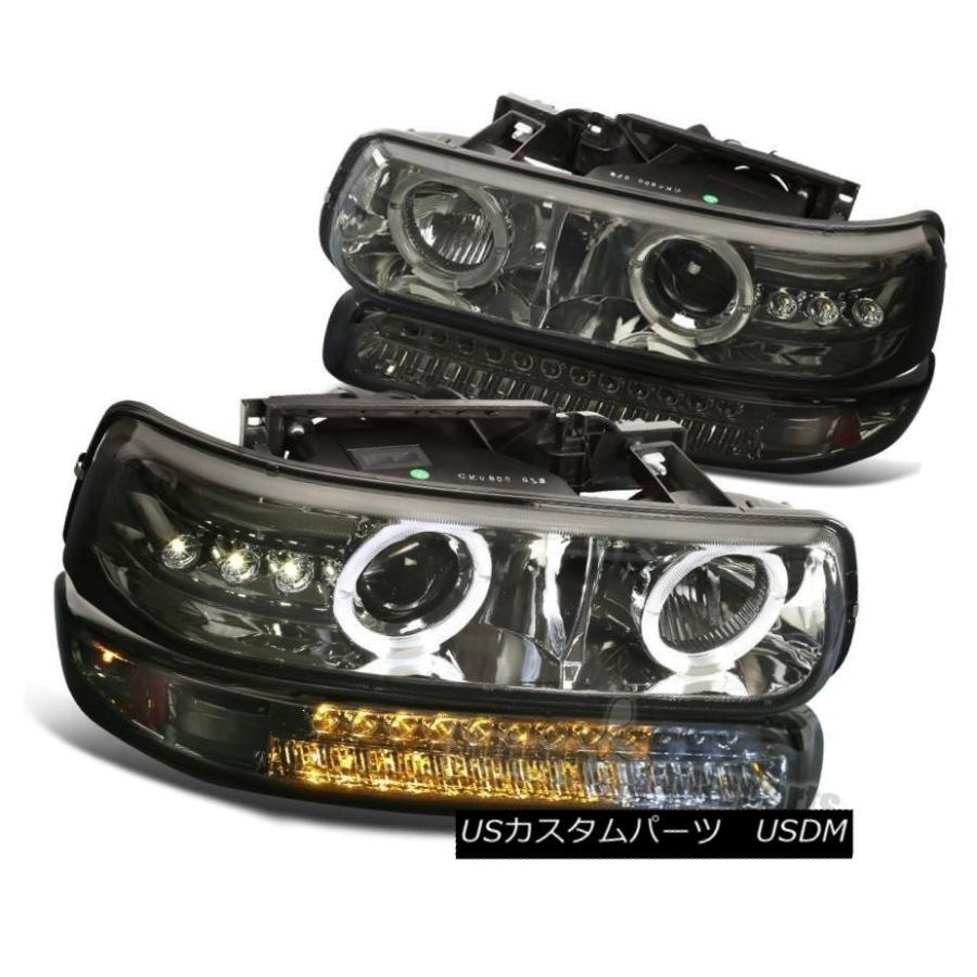 前照灯 99-02 Chevy Silverado Halo LED映写機前照灯煙+ LEDバンパー照明ランプ煙 99-02 Chev