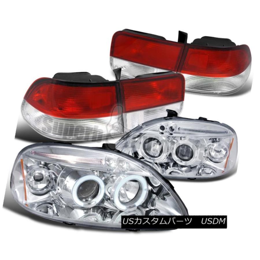 前照灯 1996-1998 Civic 2drデュアル月暈Ledプロジェクターヘッドライトクローム+テールランプクリア For 1996-19