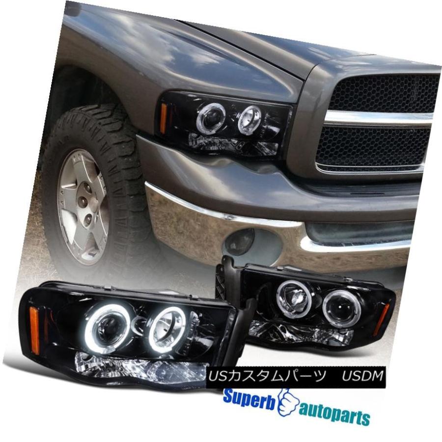 ヘッドライト 2002-2005 Dodge Ram 1500 2500 Smoke Halo LEDプロジェクターヘッドライトGlossy Blac