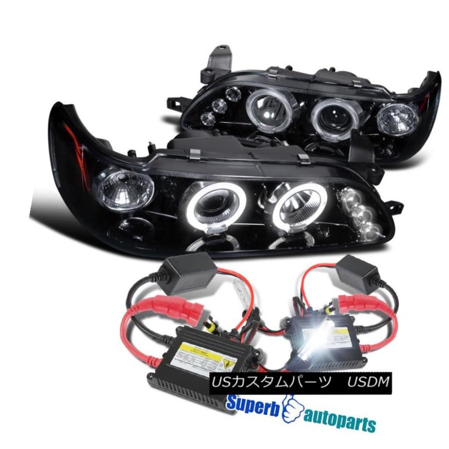 ヘッドライト 1993-1997トヨタカローラLEDハロープロジェクターヘッドライト光沢ブラック+ H1 HIDキット 1993-1997 Toyot