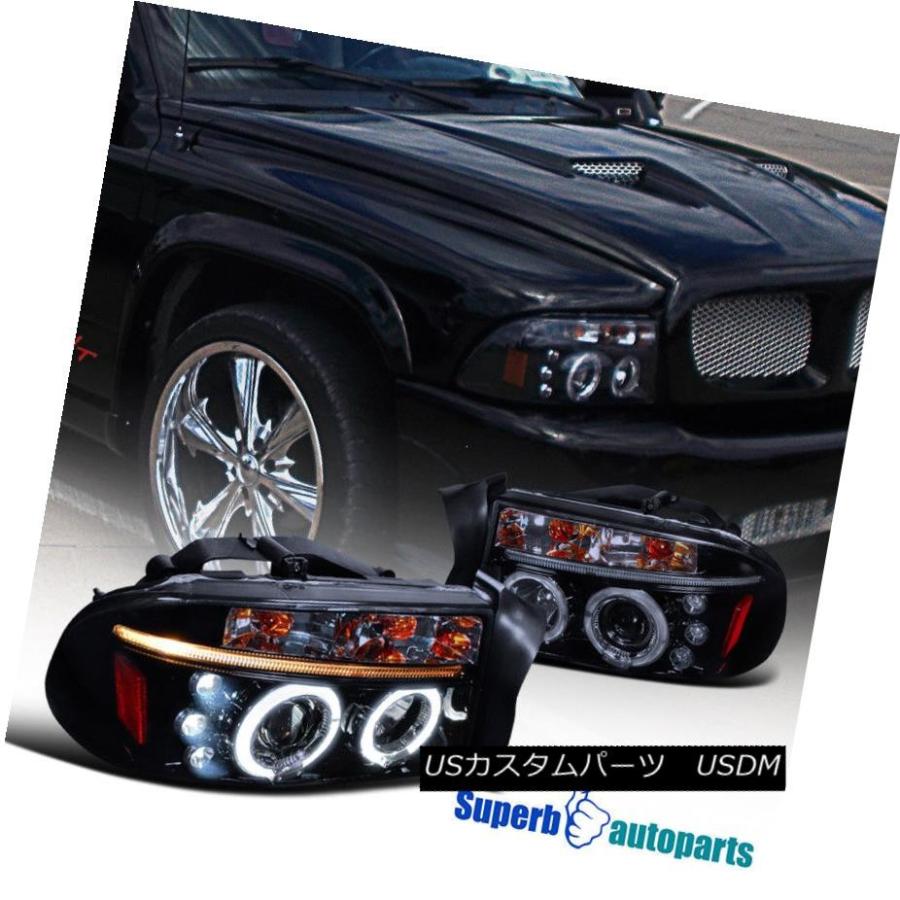 ヘッドライト 97-04 Dodge Dakota / Durango煙LEDランプHaloプロジェクターヘッドライトGlossy Black 97-