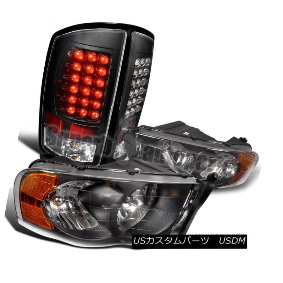 前照灯 2002-2005ダッジラムブラッククリスタルヘッドライト+ LEDテールブレーキライト 2002-2005 Dodge Ram Bla