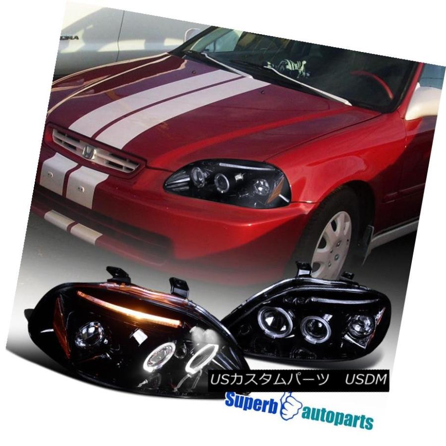 前照灯 1996-1998 Honda Civic Led Dual Halo映写機前照灯光輝黒いこと/雲煙 For 1996 車、バイク、自転車-ライト、レンズ