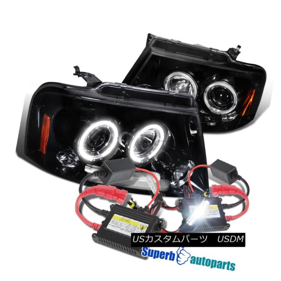 ヘッドライト 2004-2008 Ford F150 HaloプロジェクターLEDヘッドライトGlossy Black + H1スリムHIDキット 2