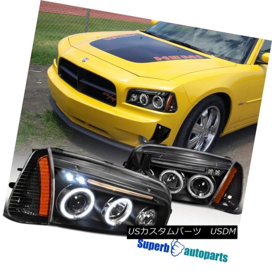 前照灯 2006-2010 Dodge Charger Halo LED映写機前照灯+コーナーランプブラック 2006-2010