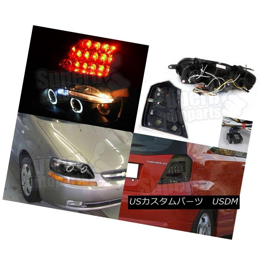 ヘッドライト 2004-2008シボレーAveoハッチバックブラックプロジェクターヘッドライト+ LED煙テールライト 2004-2008 Chevyの画像