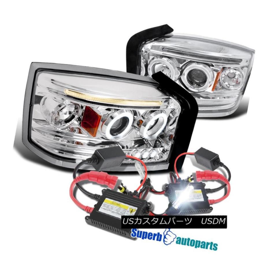 ヘッドライト 2005-2007 Dodge DakotaデュアルハローLEDプロジェクターヘッドライトChrome + H1スリムHIDキット 20