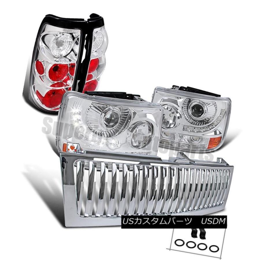 ヘッドライト 1999-2002 Silverado LED DRLプロジェクターヘッドライトクローム+フードグリル+テールランプ 1999-2002