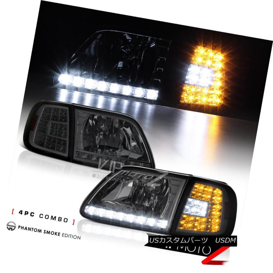 ヘッドライト SMOKE 1997-2003 FORD F150遠征SMD LED DRL電球コーナーヘッドライトLH + RH SMOKE 1997