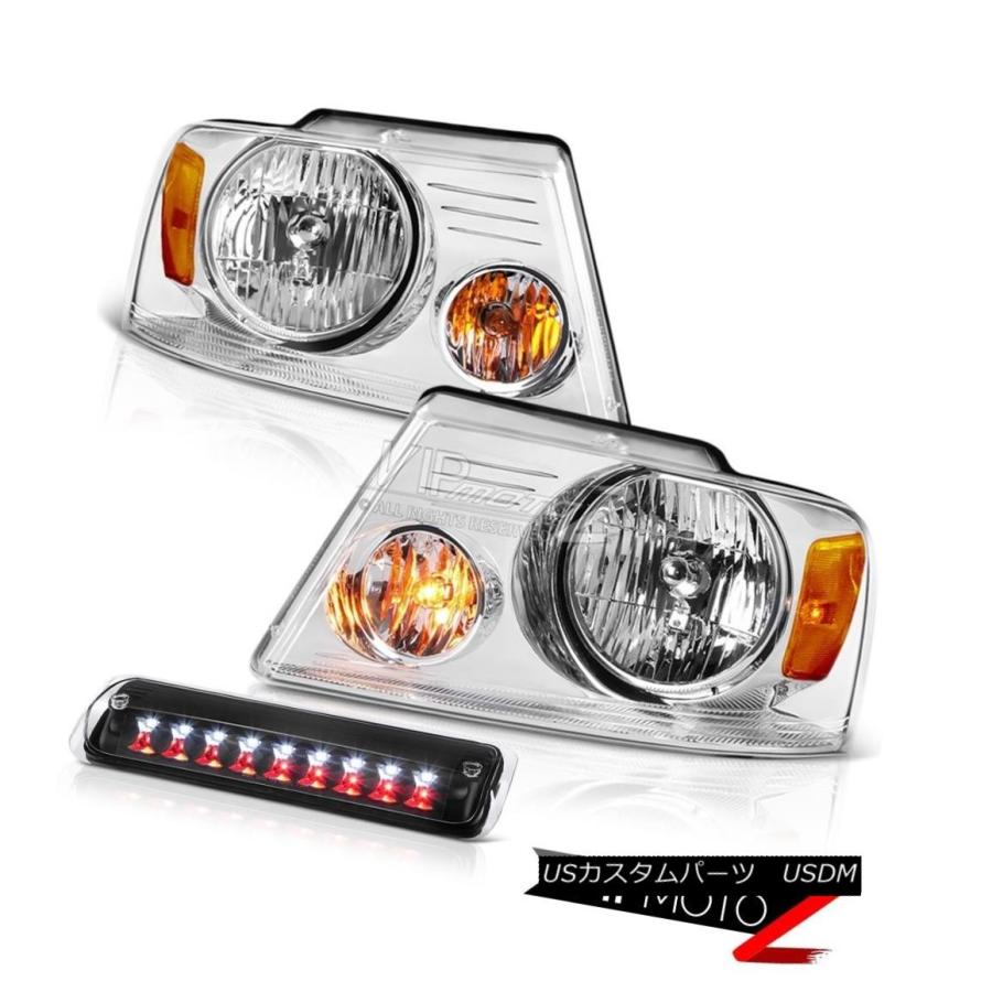 ヘッドライト 04-08フォードF150 XLクリアクロームヘッドライトブラック3RDブレーキランプ工場スタイル 04-08 Ford F150 XL