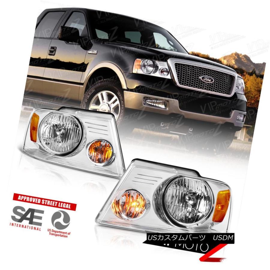 ヘッドライト 04-08フォードF150 XLクリアクロームヘッドライトブラック3RDブレーキランプ工場スタイル 04-08 Ford F150 XLの画像