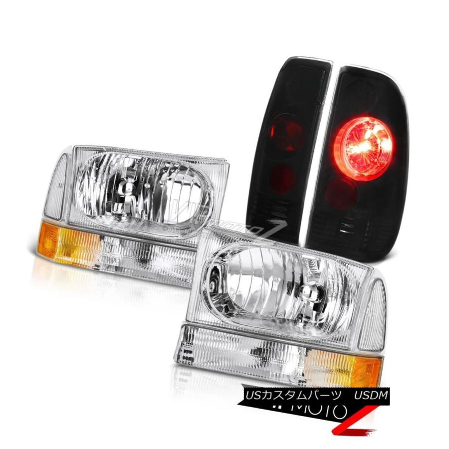 ヘッドライト 99-04 Ford F250 F350 F450 SD Sinisterブラックブレーキテールライトクロームヘッドライト 99-04
