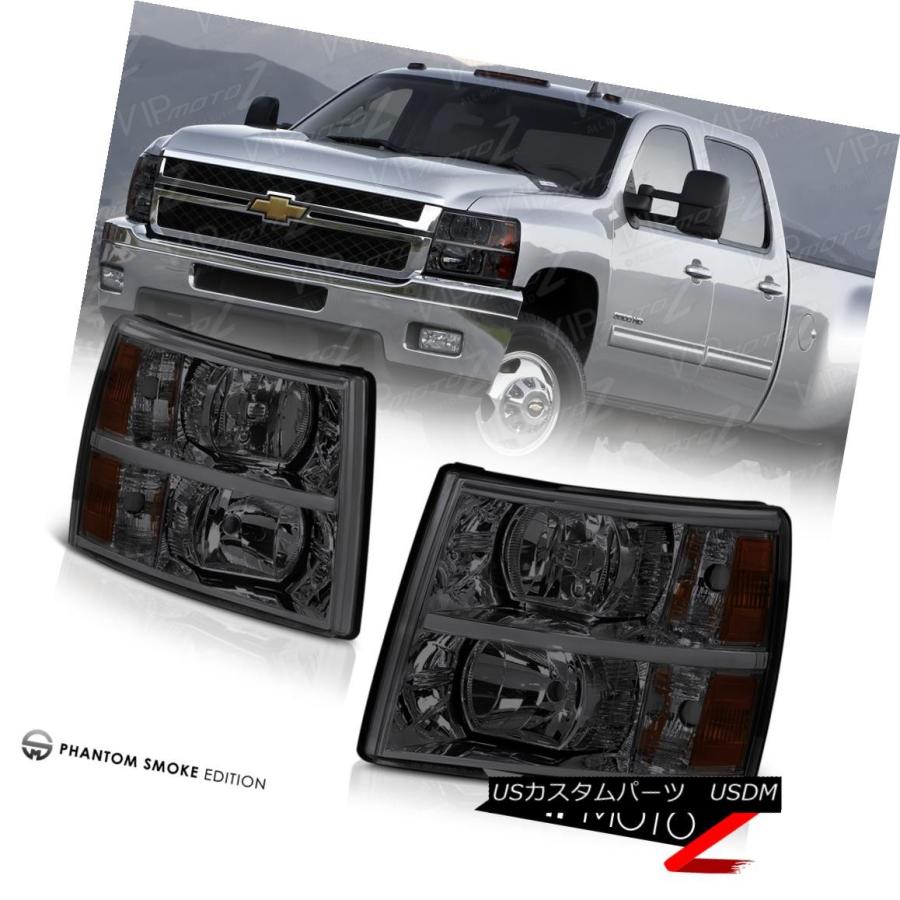 ヘッドライト Chevy Silverado 2007-2014 Left + Rightスモークヘッドライトアンバーシグナルパーキングランプ Che