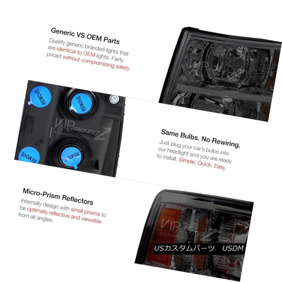 ヘッドライト Chevy Silverado 2007-2014 Left + Rightスモークヘッドライトアンバーシグナルパーキングランプ Cheの画像
