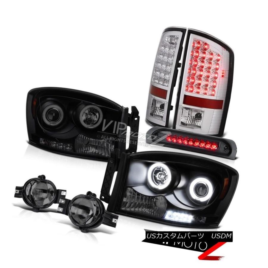 前照灯 Darkest Smoke Halo前照灯3番ブレーキランプテールドライフォグDodge Ram 07 08 Darkest Sm その他ライト-車、バイク、自転車-ライト、レンズ