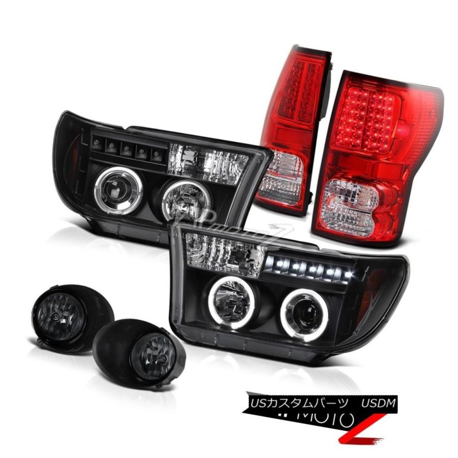 前照灯 ブラックハロープロジェクターヘッドライト+ Ledテールランプ+ Fog照明ランプToyota 07-2013 Tundra Black H 車、バイク、自転車-自動車