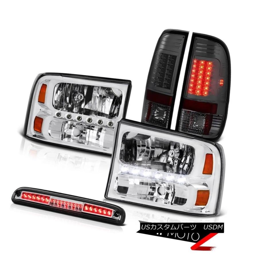 前照灯 クロームヘッドライトスモークLEDルーフストップクロームアセンブリ99-04 F250 6.8L Chrome Headlights S 自動車-ライト、レンズ