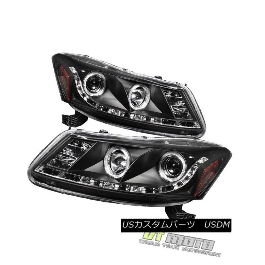 ヘッドライト Blk 2008-2012 Honda Accord 4Dr Haloプロジェクターヘッドライト（LEDランニングランプ付） For Bの画像