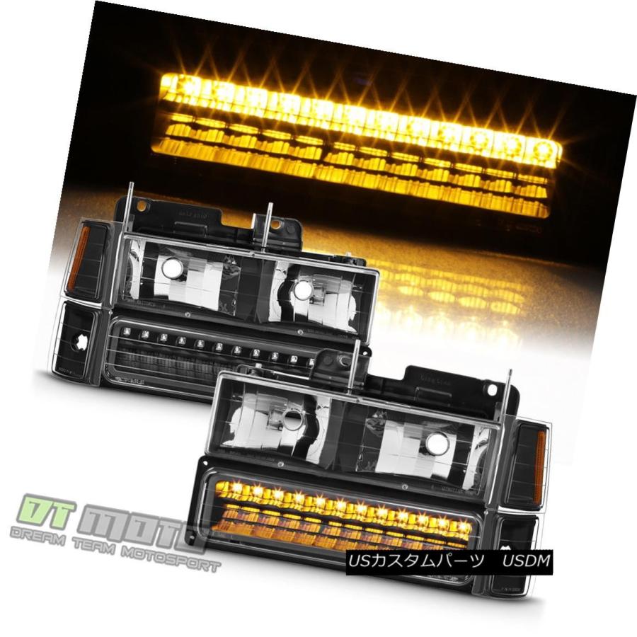 ヘッドライト Black 1994-1999 Chevy Silverado C10 Tahoe郊外ヘッドライト+ LEDバンパー+コーナー Blac