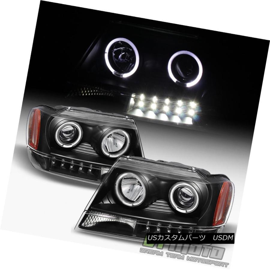 ヘッドライト Blk 1999-2004 Jeep Grand Cherokee LEDハロープロジェクターヘッドライト99-04 Left + Ri