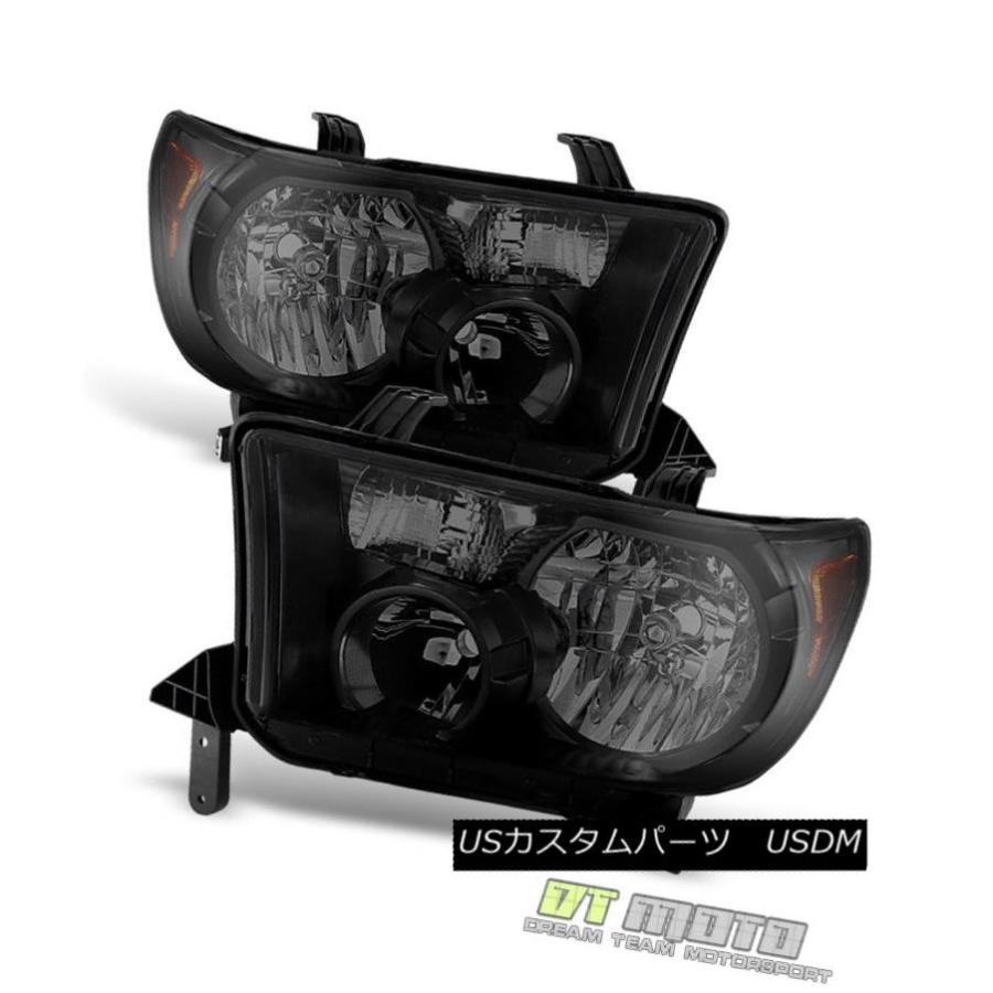 ヘッドライト Blk Smoke 2007-2013 Toyota Tundra 08-17セコイアヘッドライトヘッドランプ左+右 Blk Smokeの画像