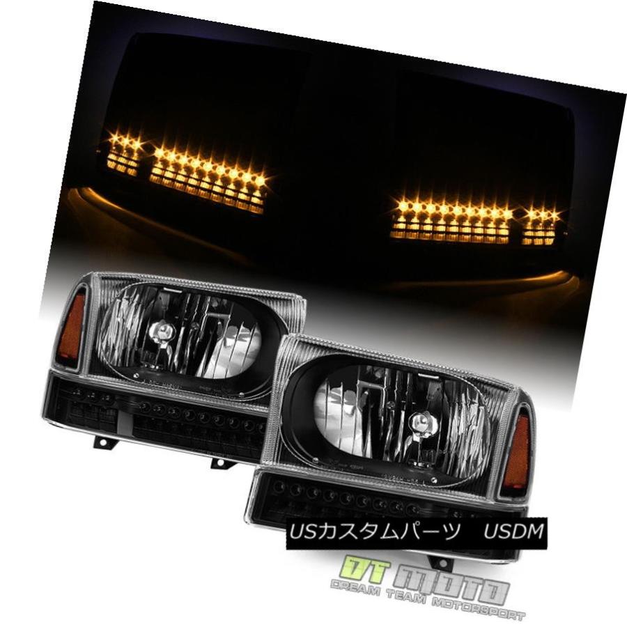 ヘッドライト ブラック1999-2004フォードF250 F350スーパーヘッドライト+ SMD LEDバンパーシグナルライト Black 1999-