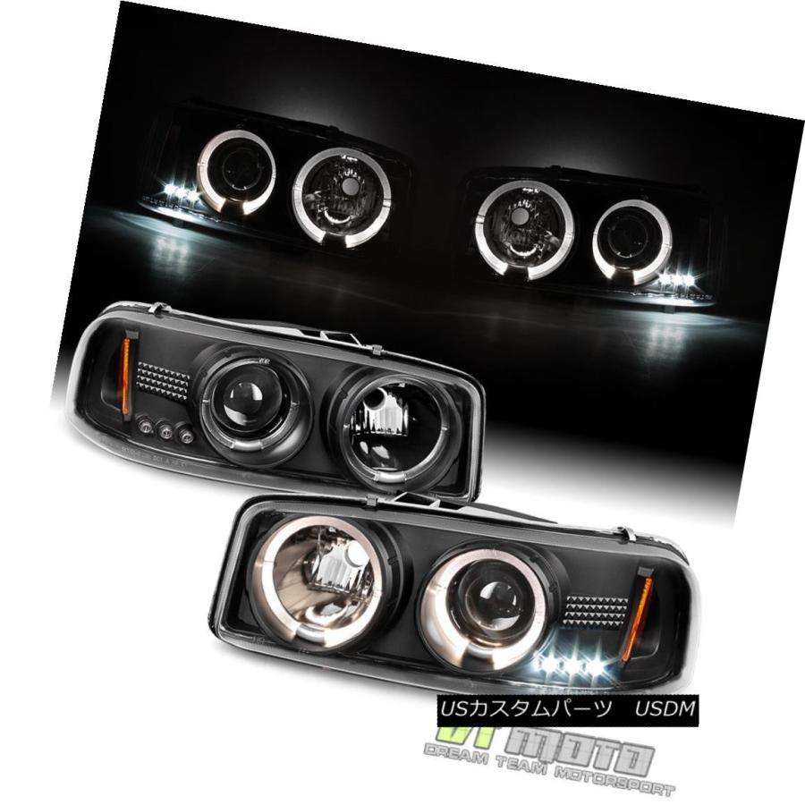 ヘッドライト 1999-2006 GMC Sierra Yukon Denali LEDハローブラックプロジェクターヘッドライトヘッドランプ 1999