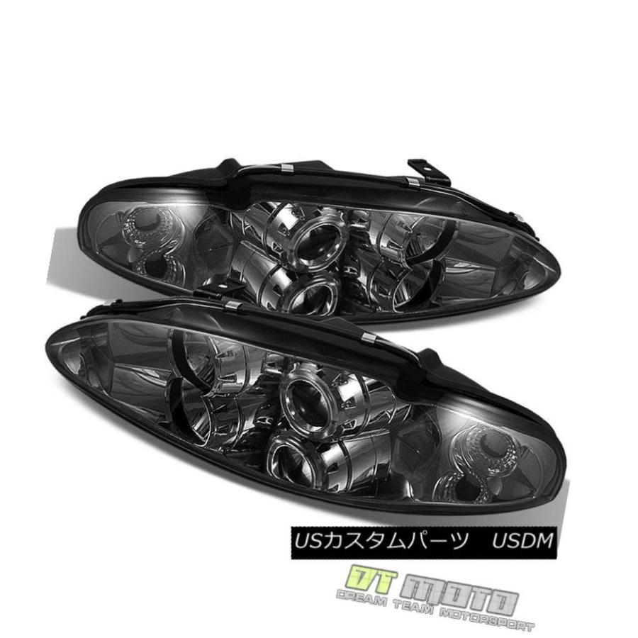 前照灯 雲煙1995-1996三菱Eclipse LEDハロープロジェクターヘッドライトセット左+右 Smoked 1995-1996 Mi ライト、レンズ-その他ライト