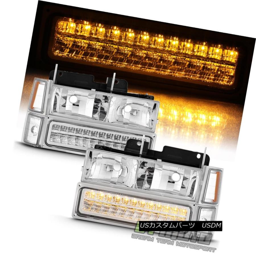 ヘッドライト 8PC 1994-1999 Chevy Silverado Tahoe郊外ヘッドライト+ LEDバンパー+信号灯 8PC 1994-19