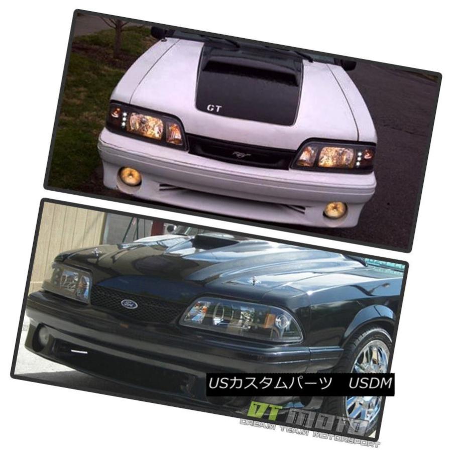 ヘッドライト 1987-1993 Mustang 6in1 LED 1PCブラックヘッドライト（コーナー/駐車信号あり） 1987-1993 Mustの画像
