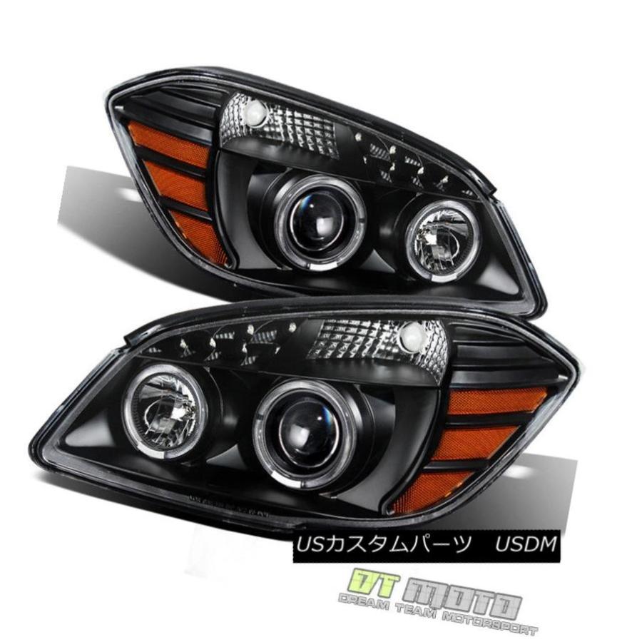 ヘッドライト ブラック2005-2010シボレーコバルト07-10ポンティアックG5 LED DRLハロープロジェクターヘッドライト Black 20の画像