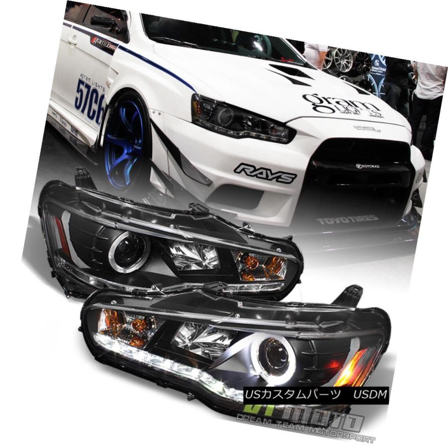 前照灯 黒いこと2008-2017 Lancer EVO X Halo映写機前照灯（Daytime DRL Led Strip付き添い人 その他ライト-ライト、レンズ
