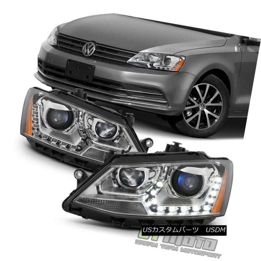 ヘッドライト ハロゲン2011-2017 VWジェッタセダンLED U字型DRLプロジェクターヘッドライト11-17ランプ Halogen 2011-