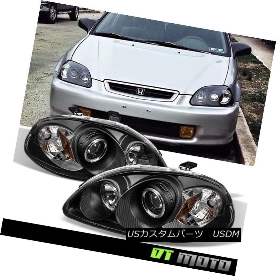 ヘッドライト Blk 1996-1998用Honda Civic LEDハロープロジェクターヘッドライトヘッドランプ左+右 For Blk 1996-