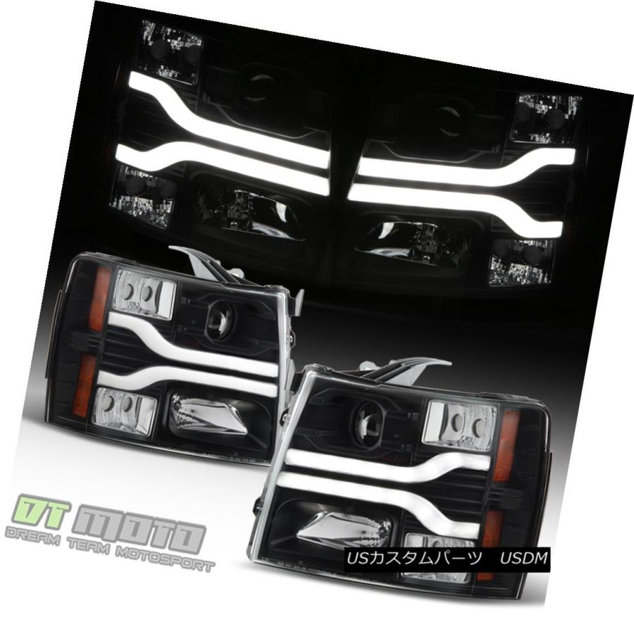ヘッドライト ブラック2007-2013シボレーシルバラード1500 LED DRLチューブプロジェクターヘッドライトヘッドランプ Black 200