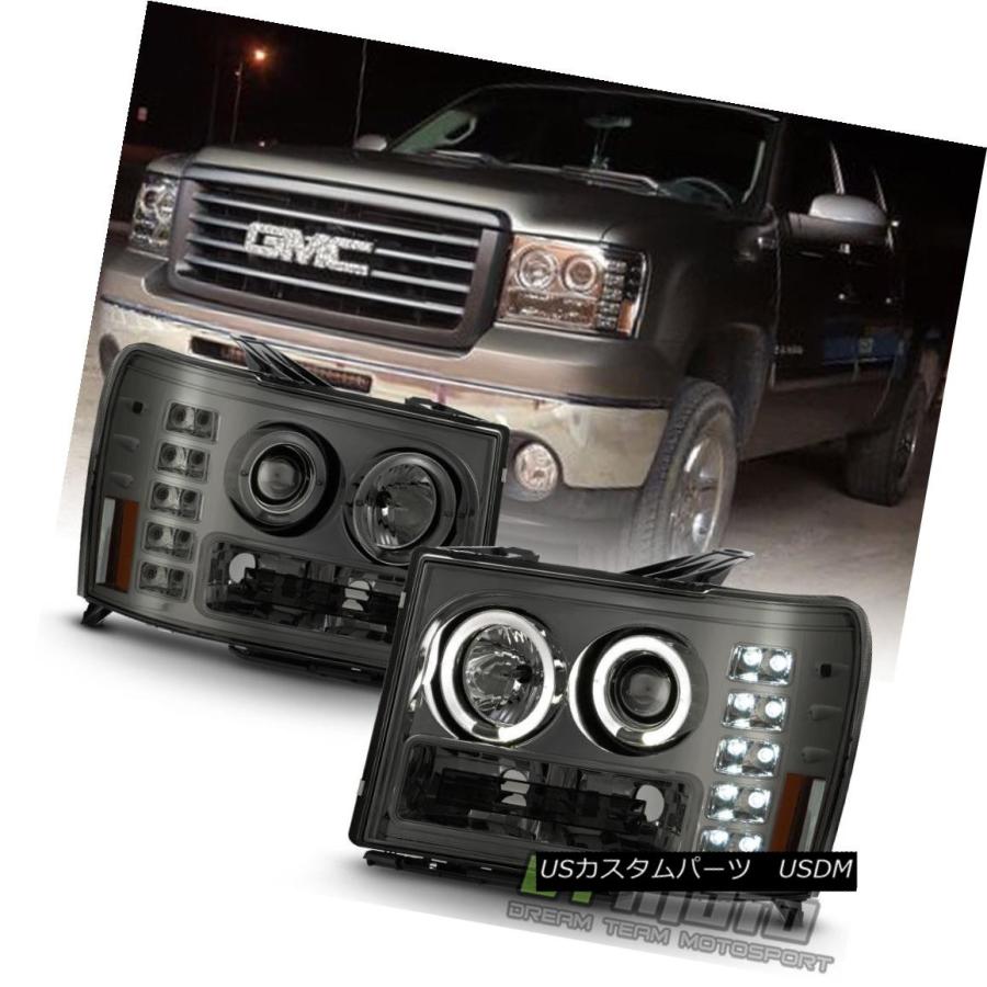 前照灯 雲煙2007-2013 GMC Sierra 1500 2500固定ディスク LEDエンジェルアイハロープロジェクターヘッドライト Smok ライト、レンズ-その他ライト