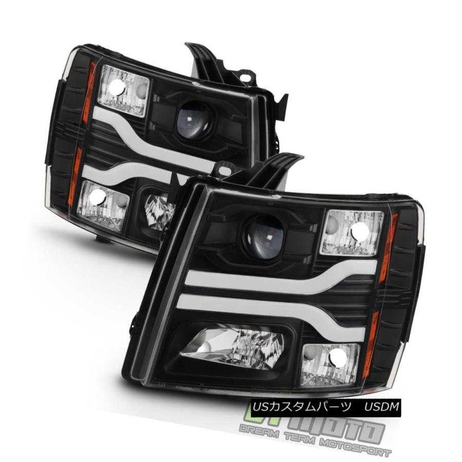 ヘッドライト ブラック2007-2013シボレーシルバラード1500 LED DRLチューブプロジェクターヘッドライトヘッドランプ Black 200の画像