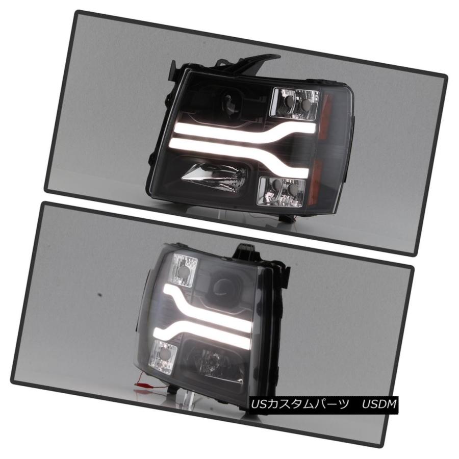 ヘッドライト ブラック2007-2013シボレーシルバラード1500 LED DRLチューブプロジェクターヘッドライトヘッドランプ Black 200の画像