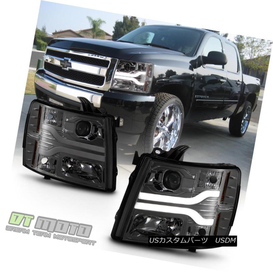 ヘッドライト Smoke 2007-2013 Chevy Silverado 1500 2500 3500 LED DRLチューブプロジェクターヘッド