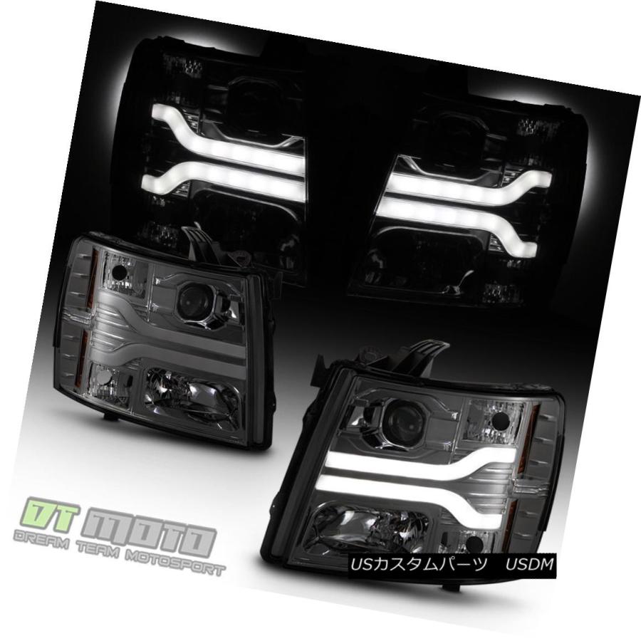 ヘッドライト Smoke 2007-2013 Chevy Silverado 1500 2500 3500 LED DRLチューブプロジェクターヘッドの画像