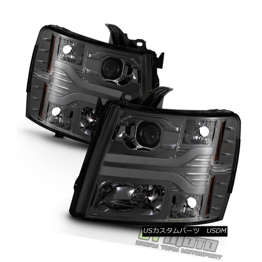 ヘッドライト Smoke 2007-2013 Chevy Silverado 1500 2500 3500 LED DRLチューブプロジェクターヘッドの画像