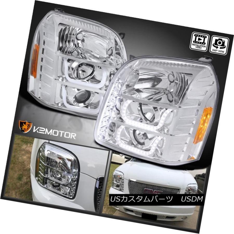 ヘッドライト GMC 07-14ユーコンデナリXLクロームハローLED DRLプロジェクターヘッドライト信号 GMC 07-14 Yukon Dena