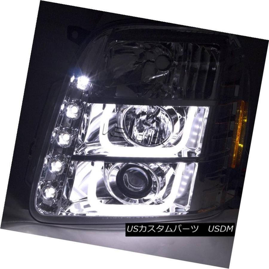 ヘッドライト GMC 07-14ユーコンデナリXLクロームハローLED DRLプロジェクターヘッドライト信号 GMC 07-14 Yukon Denaの画像