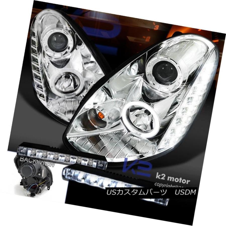 ヘッドライト Chrome for 05-06 G35 4Dr SMDハロープロジェクターヘッドライト+ LEDフォグランプDRLキット Chrome