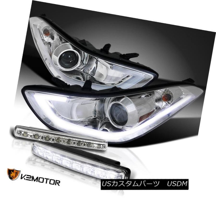 ヘッドライト 11-13 Elantra 4D Chrome LEDライトバープロジェクターヘッドライト+ LED DRLフォグランプ For 11-