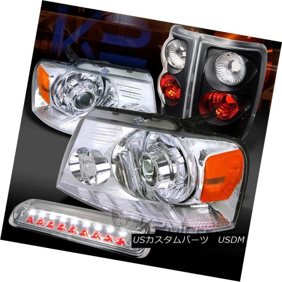 ヘッドライト 04-08 Ford F150 Styleside Chromeプロジェクターヘッドライト+ 3rdブレーキ+ブラックテールライト 04