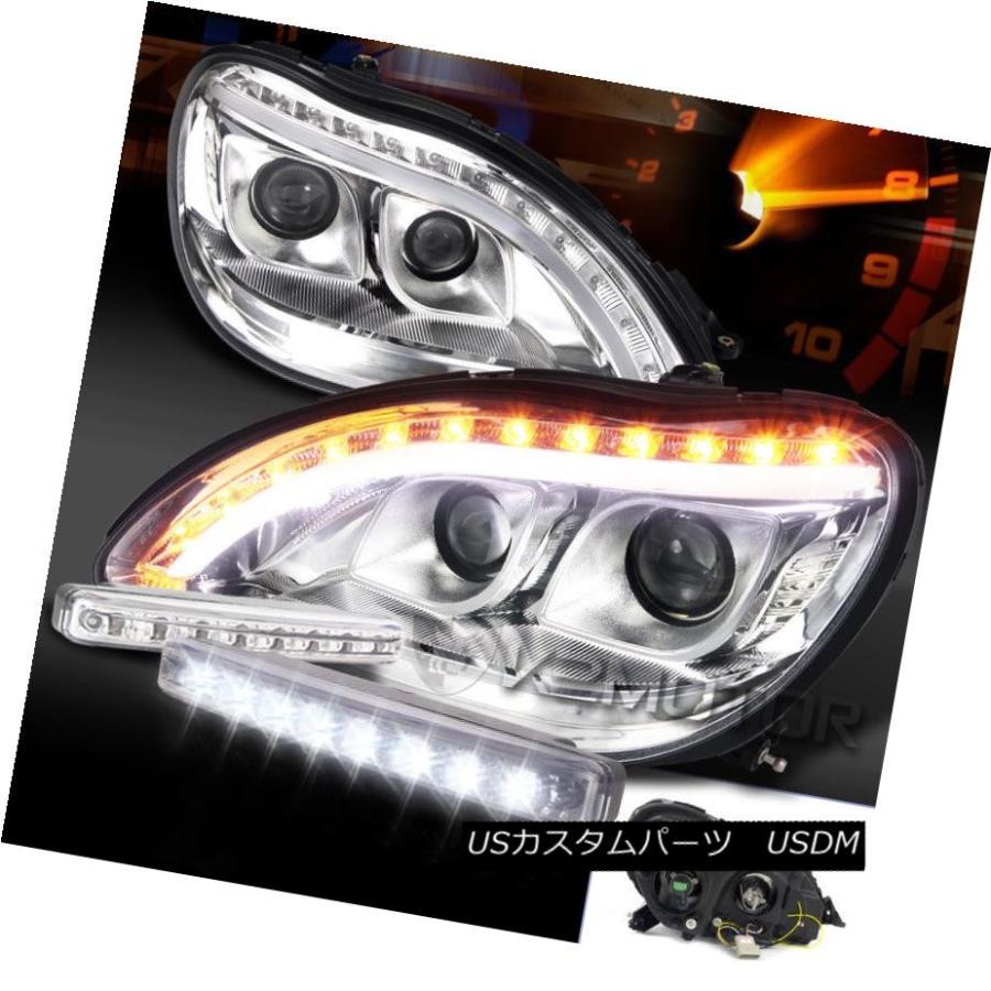 ヘッドライト 98-06ベンツW220 SクラスクロームLEDシグナルプロジェクターヘッドライト+ LED DRLフォグランプ 98-06 Benz