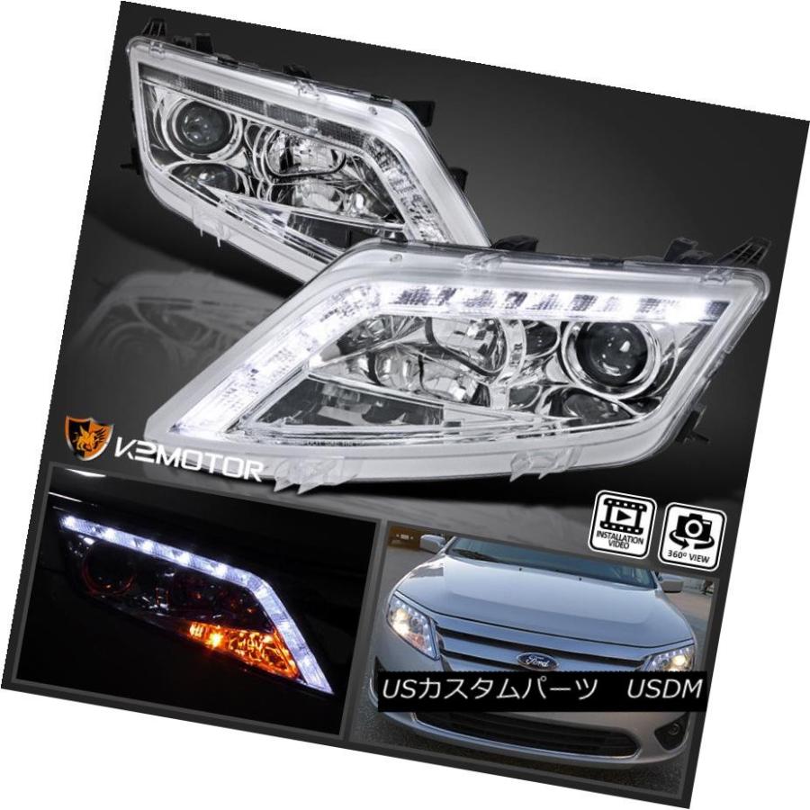 ヘッドライト 10-12フォードフュージョンクロームR8スタイルLED DRLプロジェクターヘッドライトクリアヘッドランプ 10-12 Ford Fu